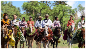 Pā'ū Riders with 2 Paniolo